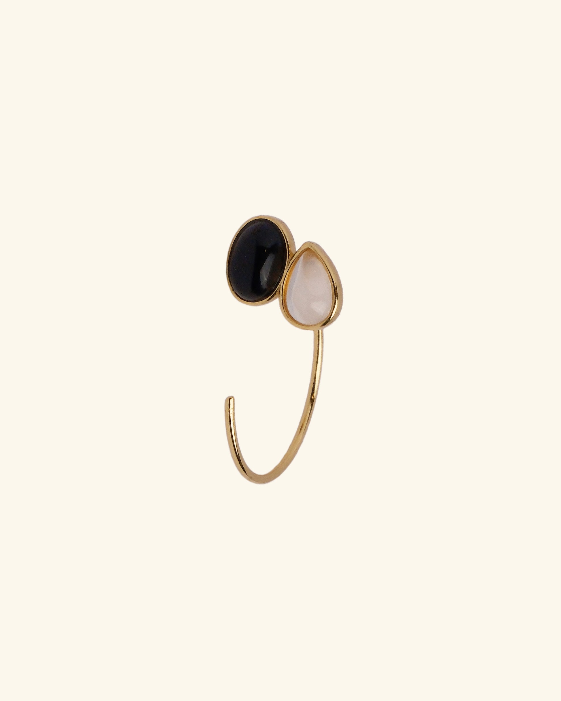 Open Hoop Onyx Earrings in gold