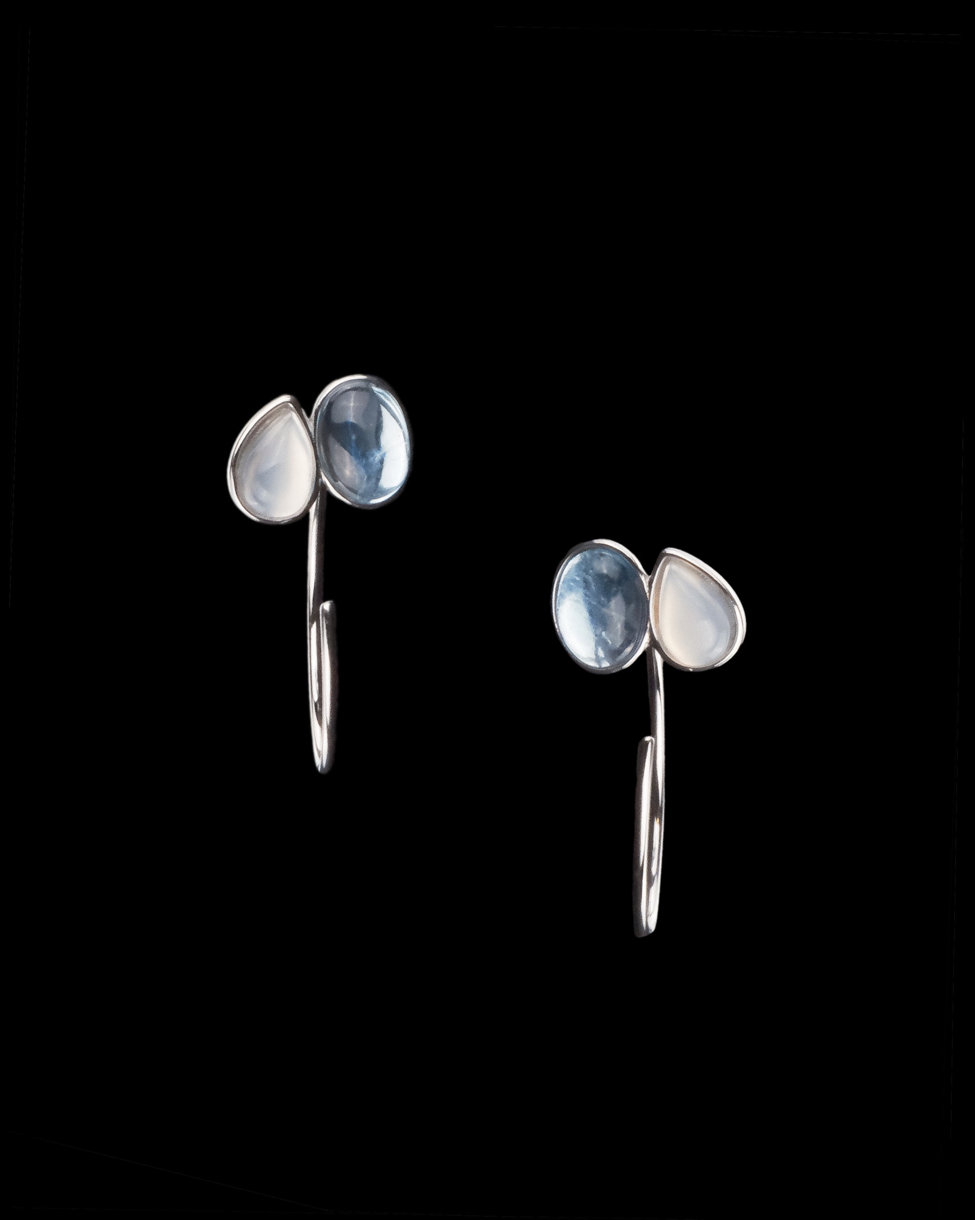 Open Hoop Onyx Earrings in silver