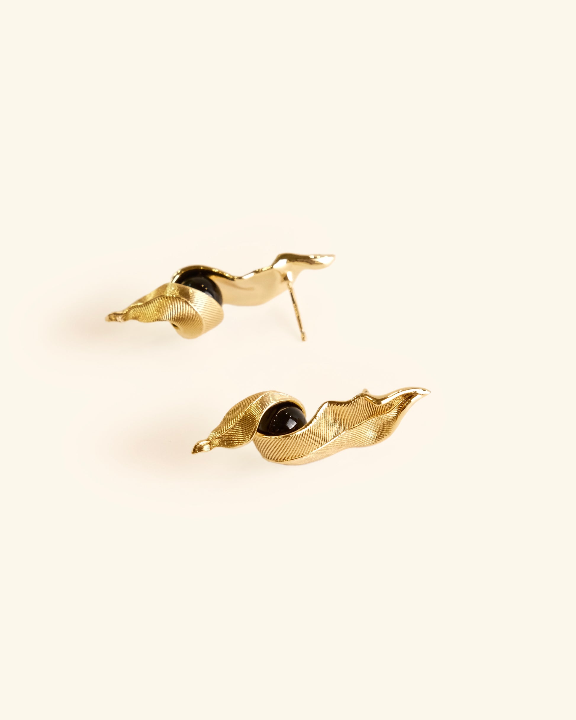 Black Onyx and Gold Plated Earrings