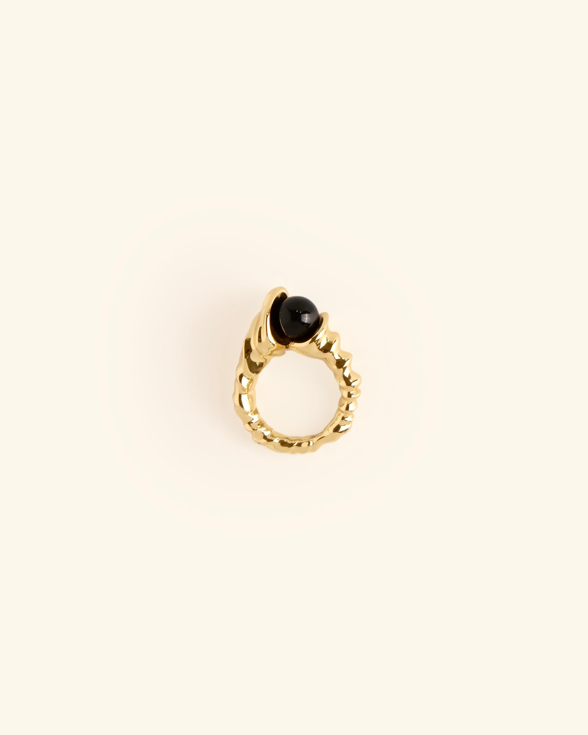 Onyx and Gold Plated Horn Ring