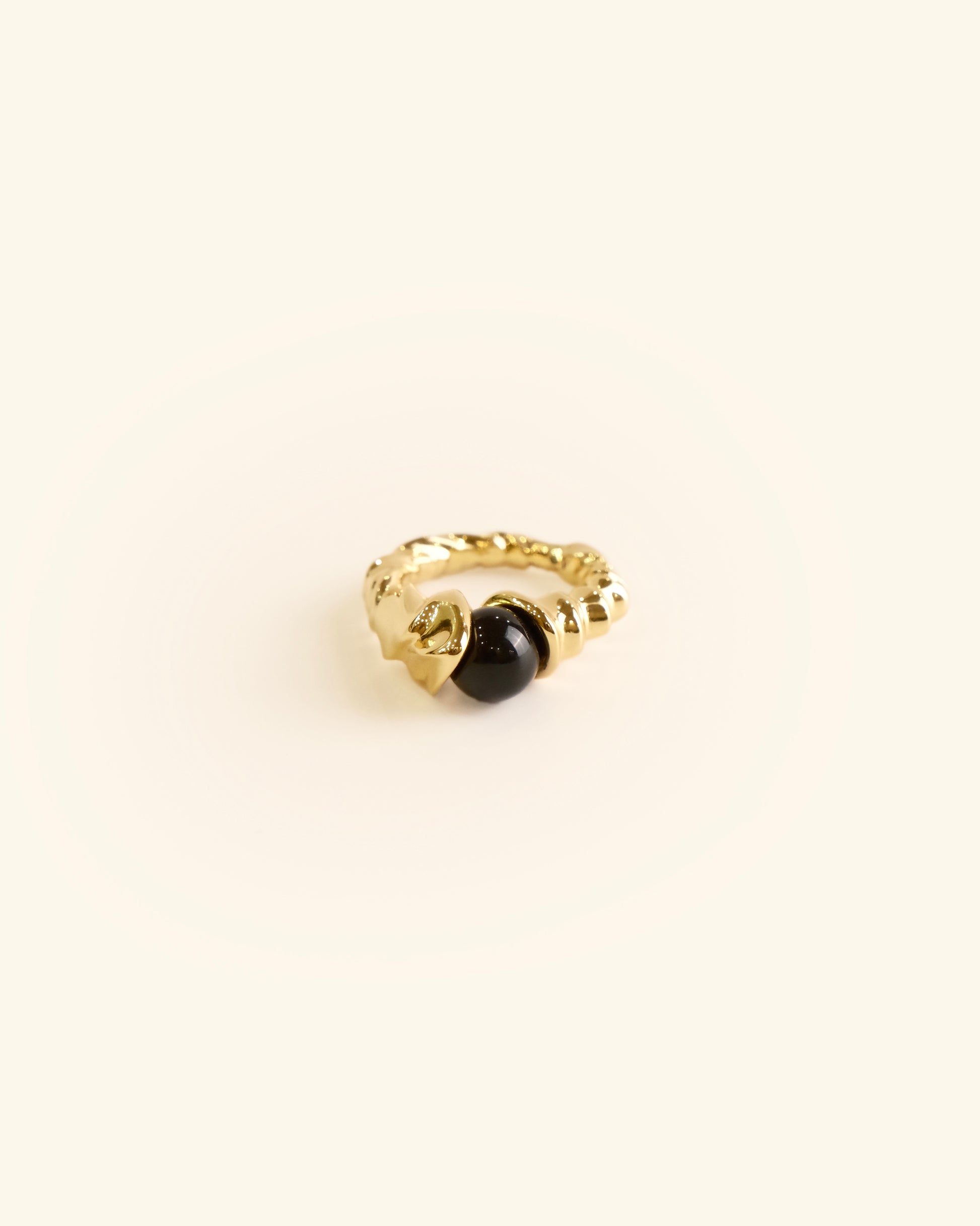 Onyx and Gold Plated Horn Ring