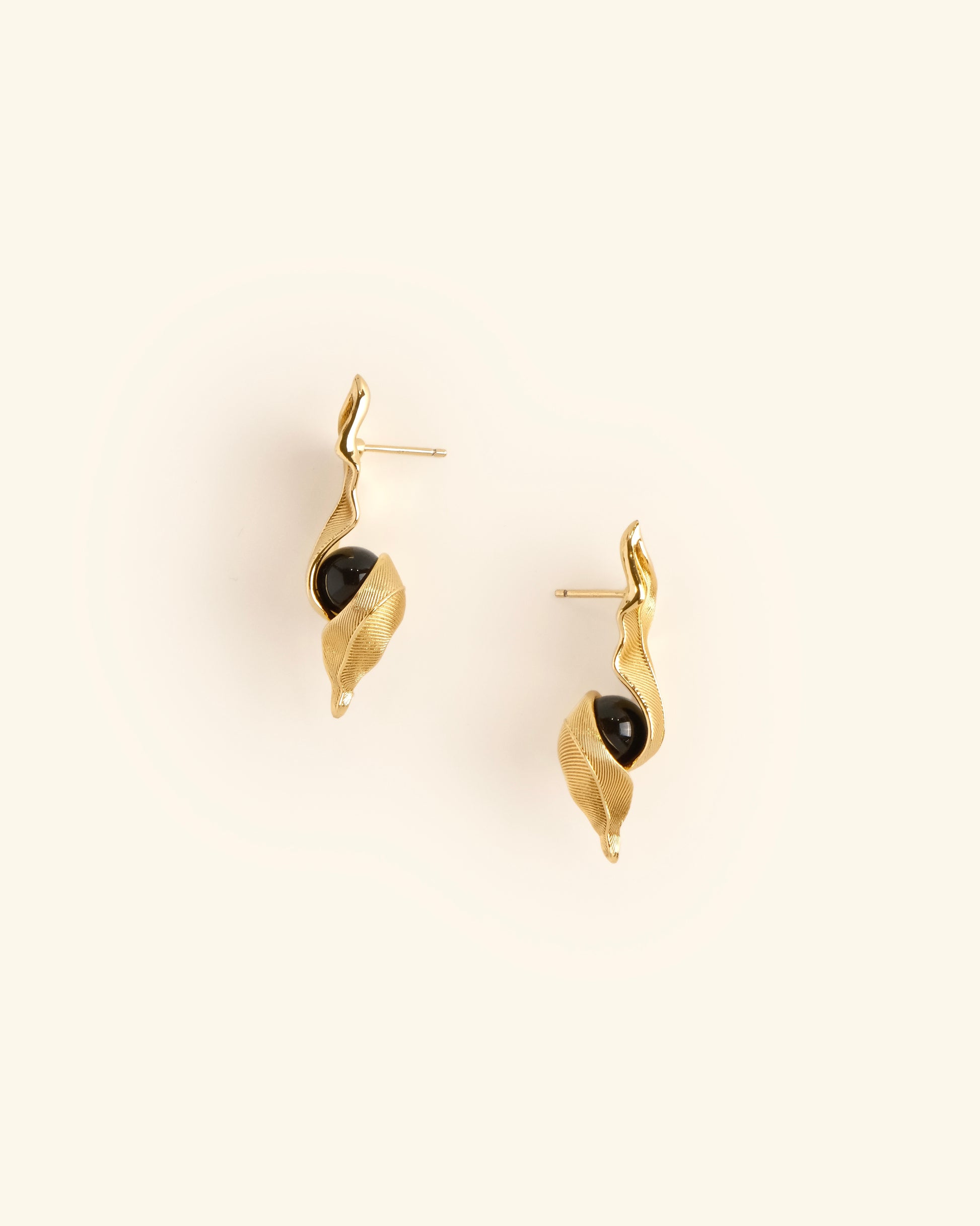 Black Onyx and Gold Plated Earrings